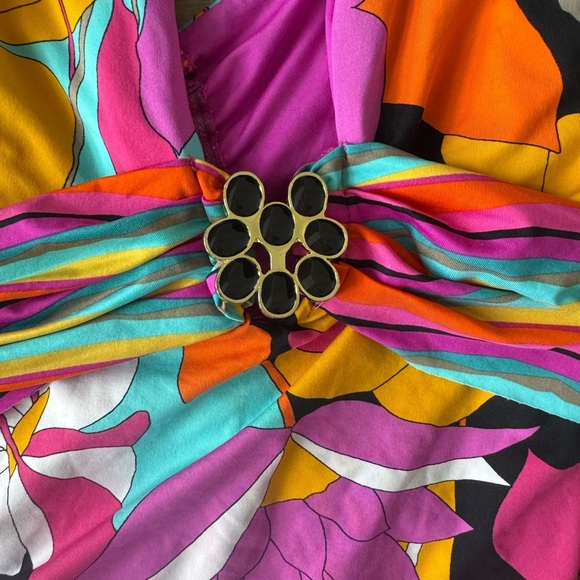 Trina Turk Gemini Plunge Maillot One Piece Swimsuit Vibrant Colorful SZ 14 - Picture 4 of 7